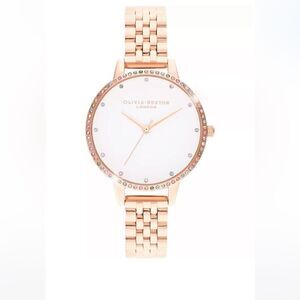 NWT OLIVIA BURTON Rainbow Rose Gold-Tone Stainless Steel Bracelet Watch 34mm